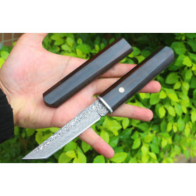 Tanto New Kikuo Samurai Damascus Material Handmade Ebony Fixed Blade EDC Hunting Camping Knife UD406621